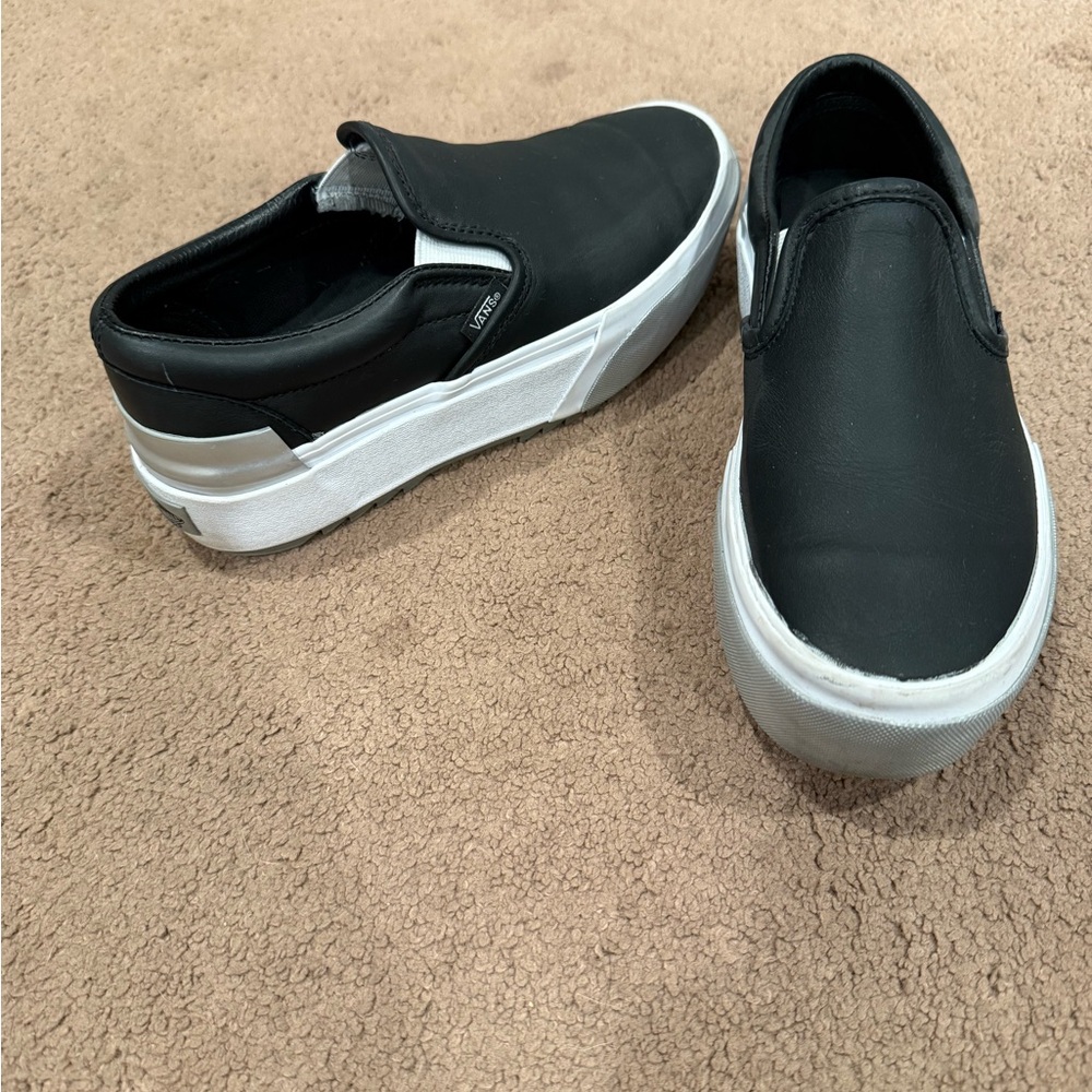 Vans Men's Black and White Slip-On Loafers